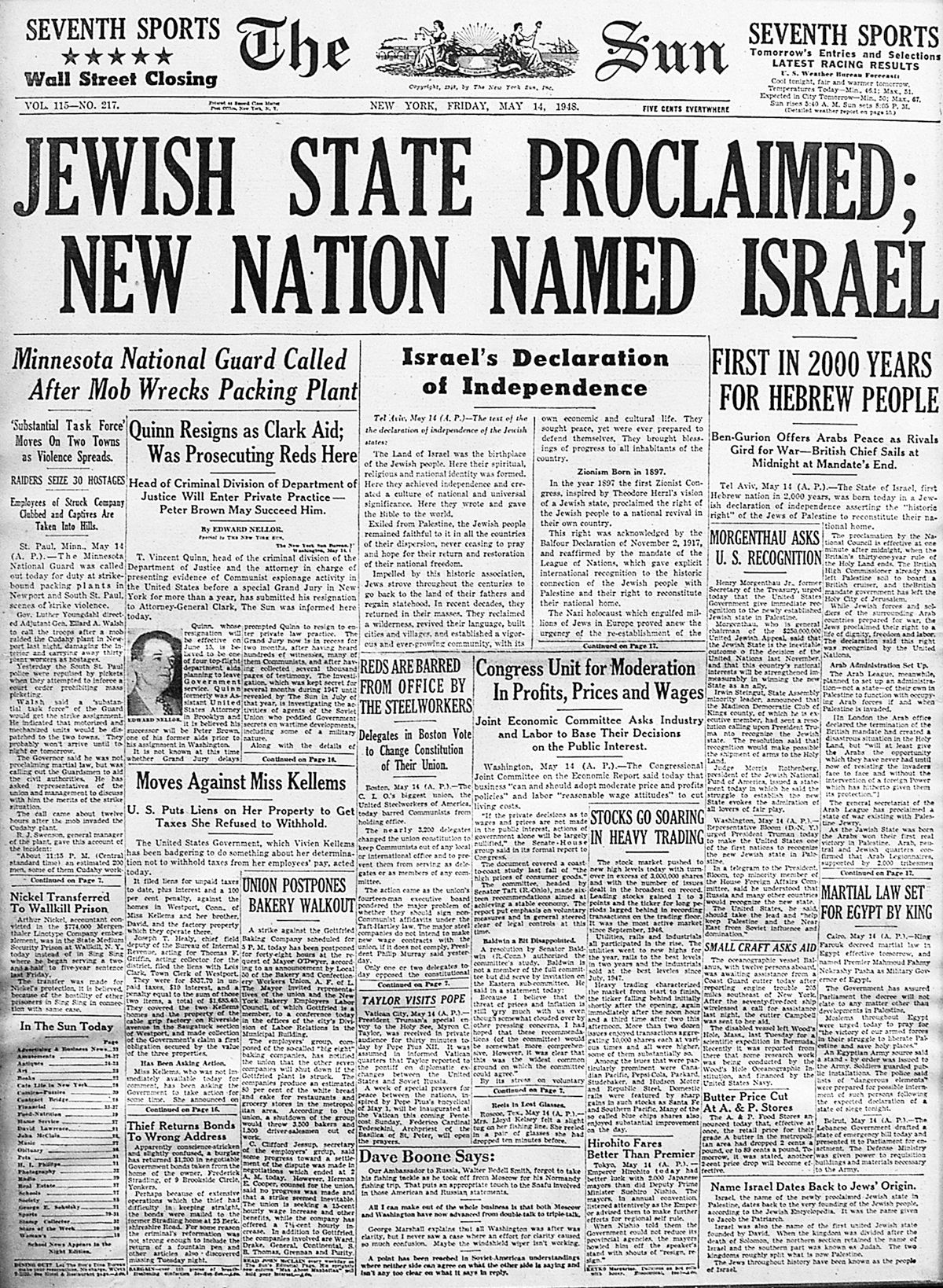 The (New York) Sun. “Jewish State Proclaimed; New Nation Named Israel ...